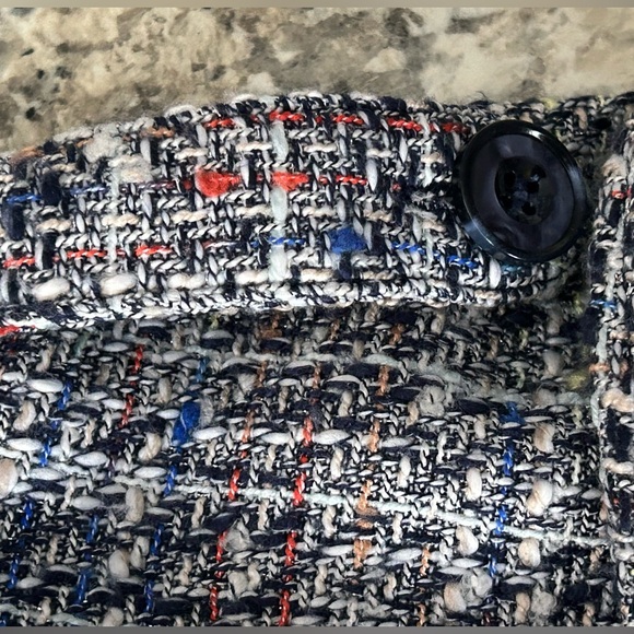 Chicos Blue Tweed Jacket Blazer Raw Hem Button Front Size 16/18 Chicos Sz 3 - Picture 2 of 13